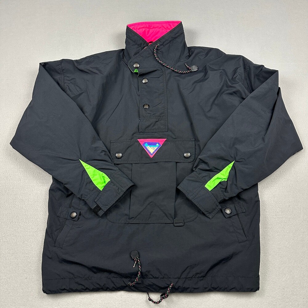 Vintage OSI Skiwear Jacket Men Medium Black Neon Colorblock Anorak Snowboard M